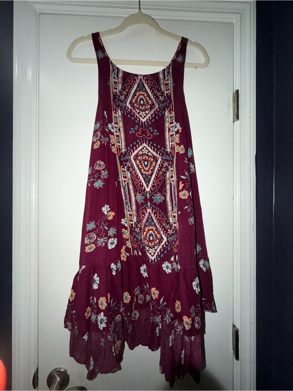 Boho Burgundy Floral Sleeveless Tunic